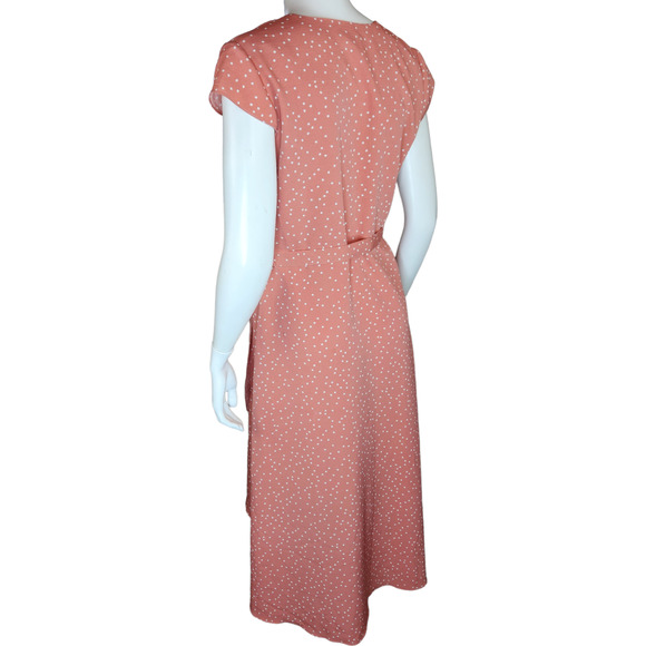 Madison Womens Medium Peach Polka Dot Wrap Dress With Belt V-Neck Short Sleeve - Picture 6 of 12